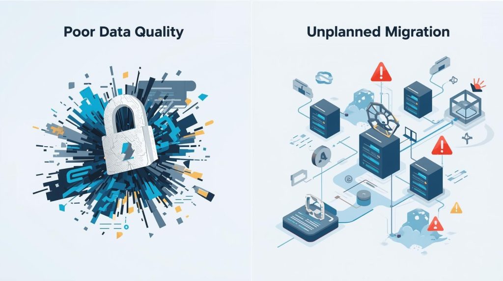 poor data quality and unplanned migration in technical terms for computers