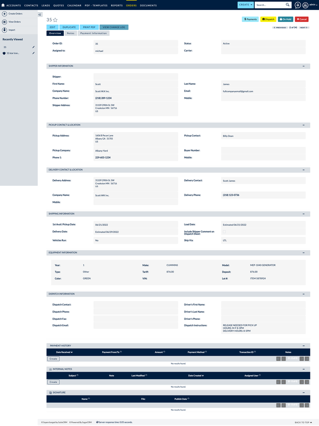 order dispatch details