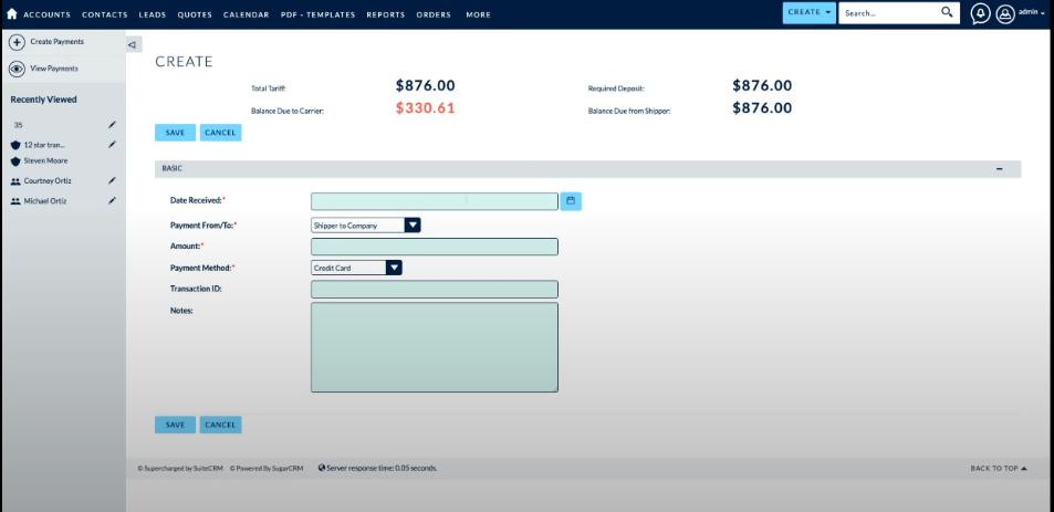 transport create section
