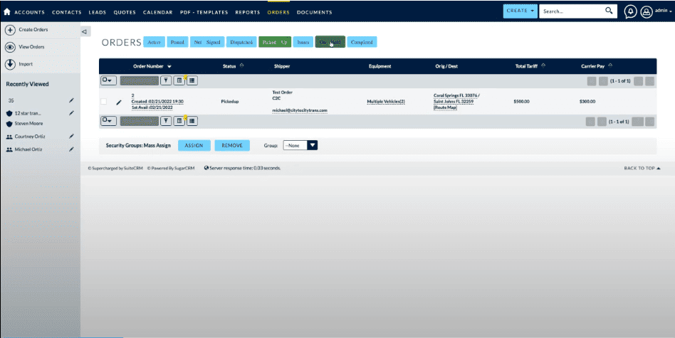load tracker order dispatch min