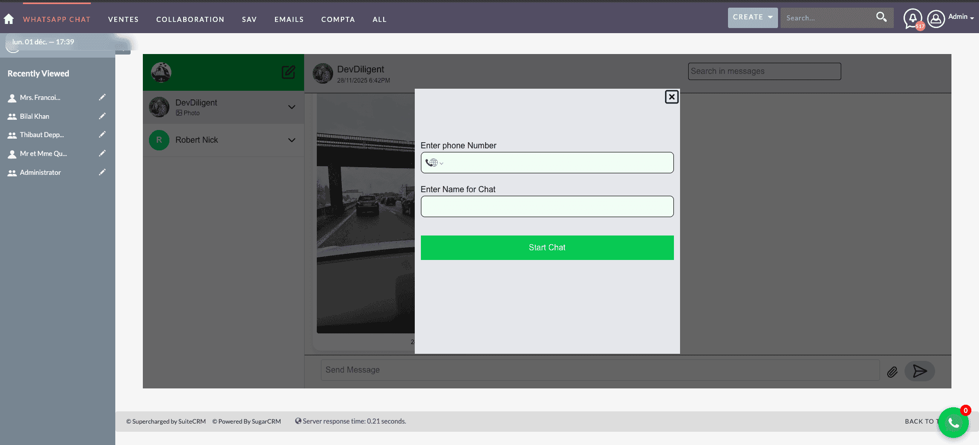 start chats by whatsapp number